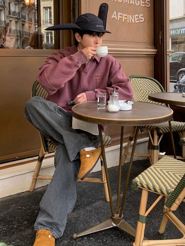 MYQ дизайнерски суитшърт с яка, свободна пролетна кройка за мъже, бродерия, дълги ръкави, корейски стил