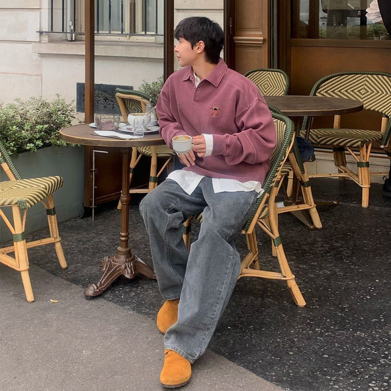 MYQ дизайнерски суитшърт с яка, свободна пролетна кройка за мъже, бродерия, дълги ръкави, корейски стил