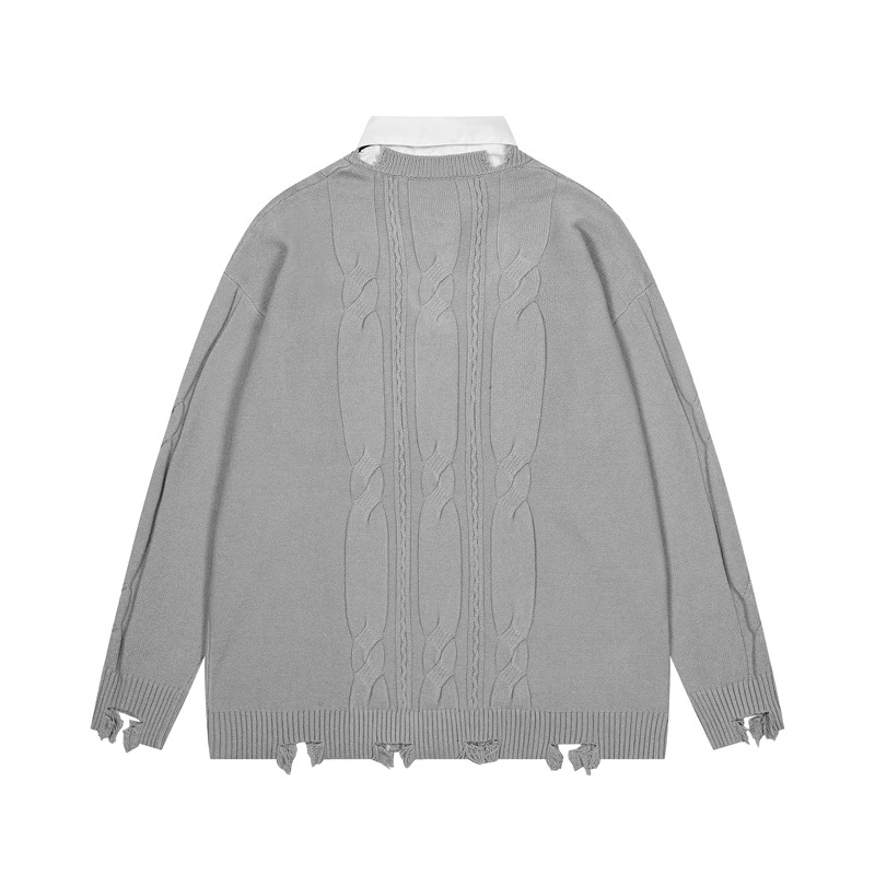 Пуловер с яка и вратовръзка, мъжки зимен плетен модел в японски уличен стил