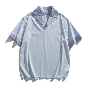 Yidao Vintage 2026 Ljetna muška polo majica u američkom retro stilu, izgled dvaju komada, karirani patchwork, preklopljeni ovratnik, kratki rukavi