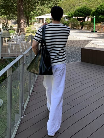 MYQ Muška pletena majica s prugama u japanskom stilu, kratki rukav, ležerna ljetna silueta s okruglim izrezom, korejskog inspiriran casual stil