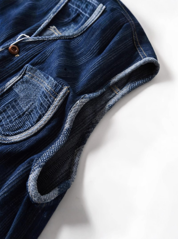 Isprana vintage džins vest s kontrastnim blokom boja, muška, širokog kroja, bez rukava, s V-izrezom, za jesen