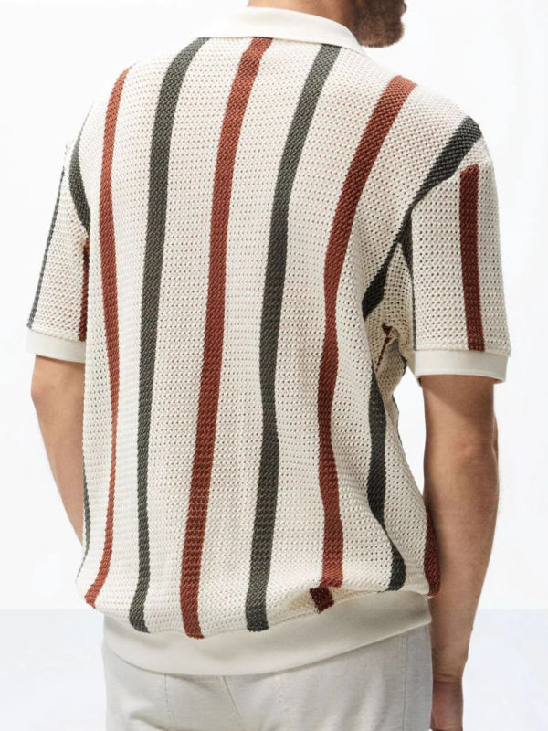Muški polo s kratkim rukavima, europskog stila, visoke kvalitete, prorezani uzorak s prugama, elegantan ovratnik