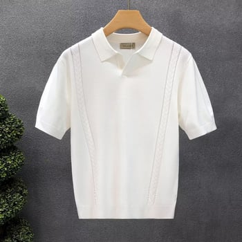 Muško ljetno polo od tankog pletenog ice silk materijala, kratki rukavi, slim fit, s ovratnikom