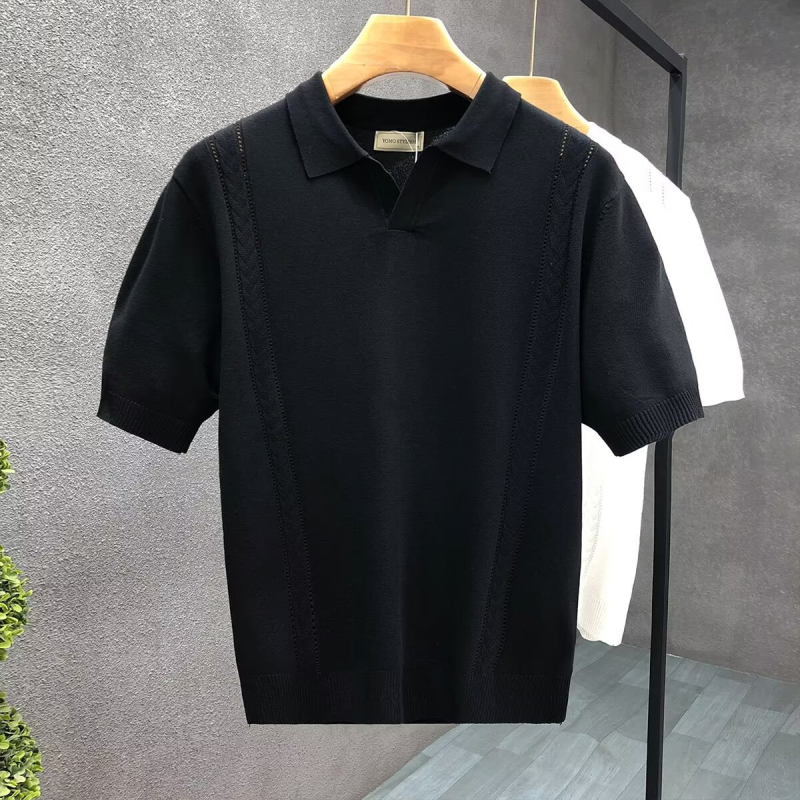 Muško ljetno polo od tankog pletenog ice silk materijala, kratki rukavi, slim fit, s ovratnikom