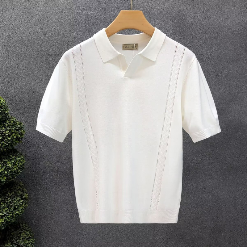 Muško ljetno polo od tankog pletenog ice silk materijala, kratki rukavi, slim fit, s ovratnikom