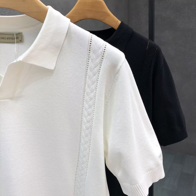 Muško ljetno polo od tankog pletenog ice silk materijala, kratki rukavi, slim fit, s ovratnikom