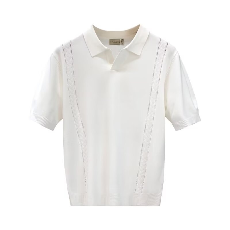 Muško ljetno polo od tankog pletenog ice silk materijala, kratki rukavi, slim fit, s ovratnikom