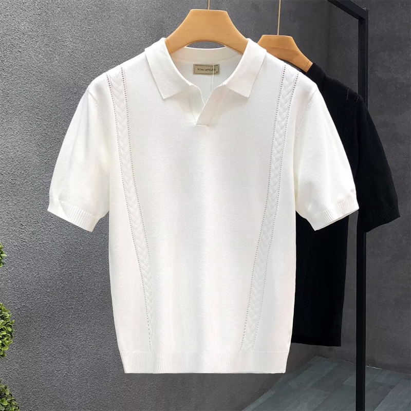Muško ljetno polo od tankog pletenog ice silk materijala, kratki rukavi, slim fit, s ovratnikom