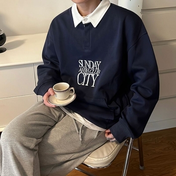 MYQ мъжко памучно поло с дълъг ръкав и яка тип поло, бродирани букви, пролетен ежедневен стил