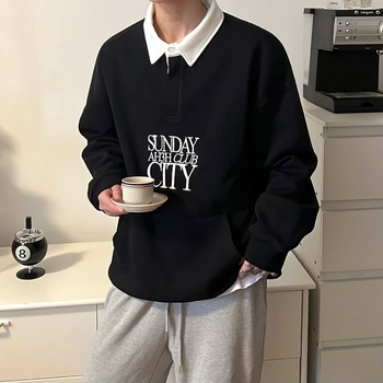 MYQ мъжко памучно поло с дълъг ръкав и яка тип поло, бродирани букви, пролетен ежедневен стил