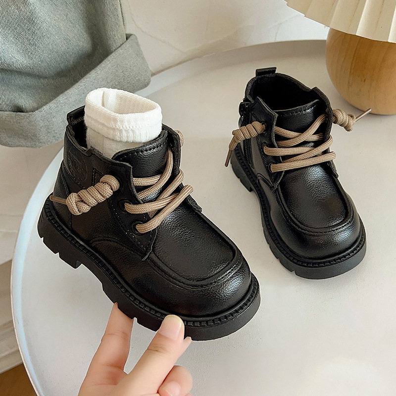 Unisex dječje vodootporne kratke čizme od mikrovlaknaste kože, retro stil, žute, bočni zatvarač, jesen 2025