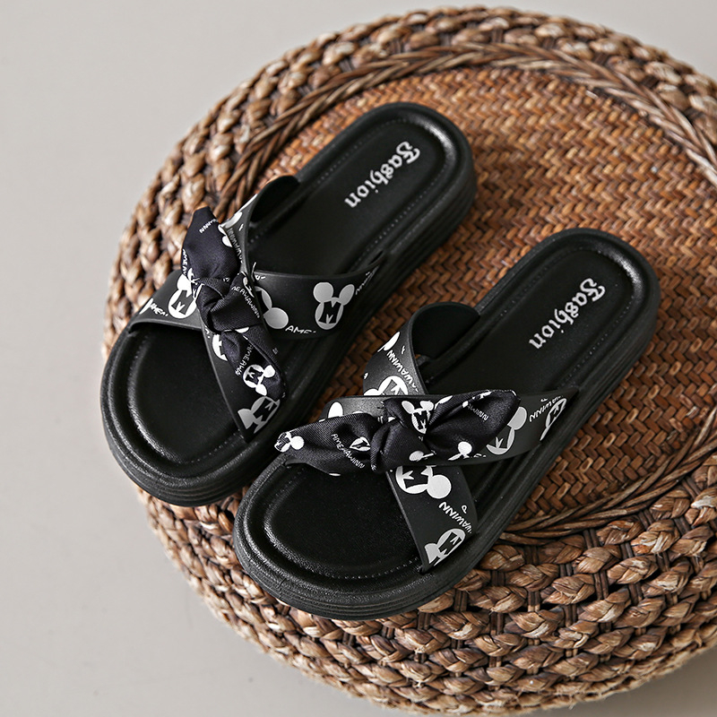 Ženske sandale s mašnicom – ljetne, ravne, protuklizne, crtani dizajn, za vanjsku upotrebu