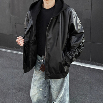 Черно яке от изкуствена кожа за мъже, къс силует, flight jacket стил, Cleanfit, без качулка