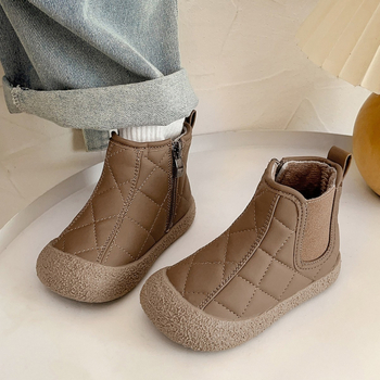Παιδικές χειμερινές μποτίνες με fleece επένδυση, ιαπωνικού στυλ, κοντές μποτάκια από συνθετικό δέρμα, unisex, πλαϊνό φερμουάρ, μαλακή σόλα