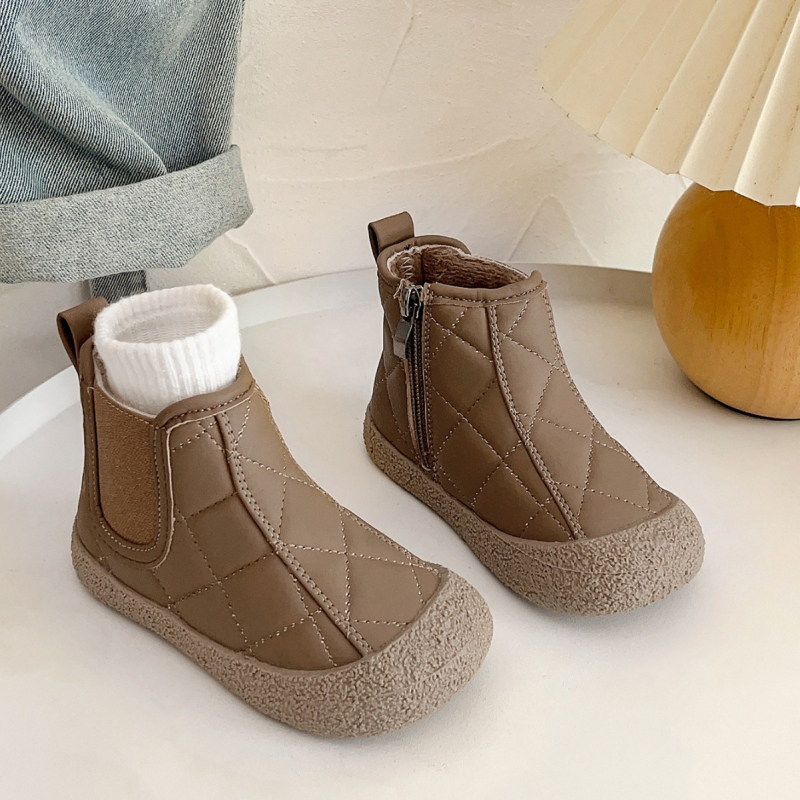 Παιδικές χειμερινές μποτίνες με fleece επένδυση, ιαπωνικού στυλ, κοντές μποτάκια από συνθετικό δέρμα, unisex, πλαϊνό φερμουάρ, μαλακή σόλα