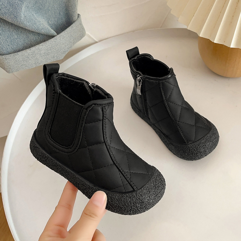 Παιδικές χειμερινές μποτίνες με fleece επένδυση, ιαπωνικού στυλ, κοντές μποτάκια από συνθετικό δέρμα, unisex, πλαϊνό φερμουάρ, μαλακή σόλα