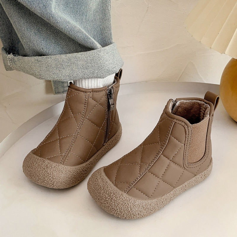 Παιδικές χειμερινές μποτίνες με fleece επένδυση, ιαπωνικού στυλ, κοντές μποτάκια από συνθετικό δέρμα, unisex, πλαϊνό φερμουάρ, μαλακή σόλα