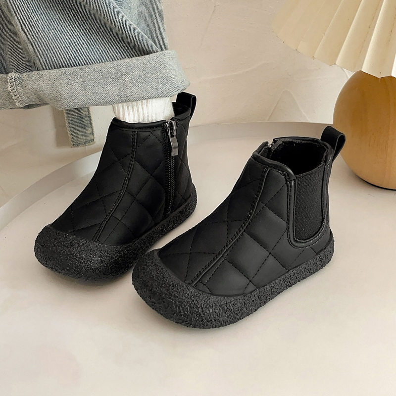 Παιδικές χειμερινές μποτίνες με fleece επένδυση, ιαπωνικού στυλ, κοντές μποτάκια από συνθετικό δέρμα, unisex, πλαϊνό φερμουάρ, μαλακή σόλα
