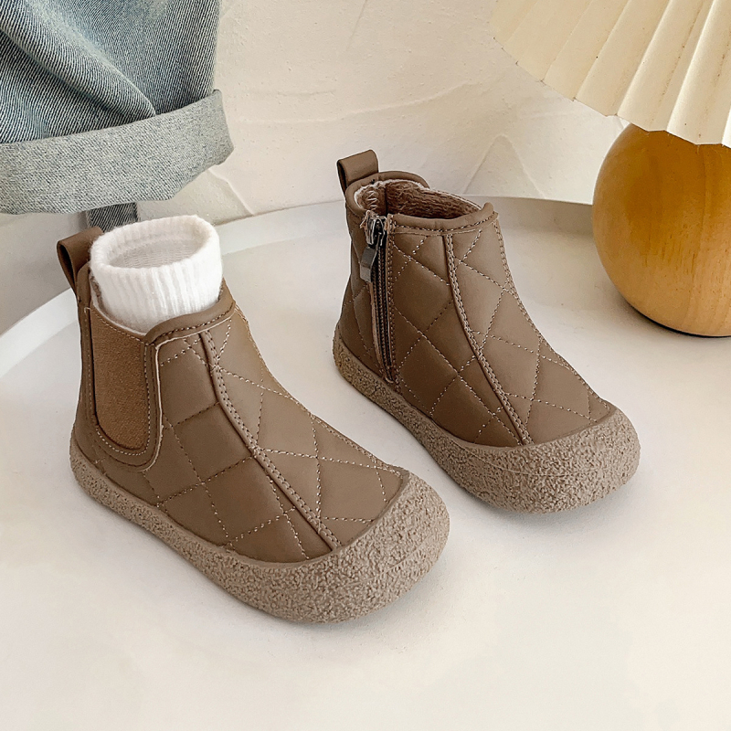 Παιδικές χειμερινές μποτίνες με fleece επένδυση, ιαπωνικού στυλ, κοντές μποτάκια από συνθετικό δέρμα, unisex, πλαϊνό φερμουάρ, μαλακή σόλα