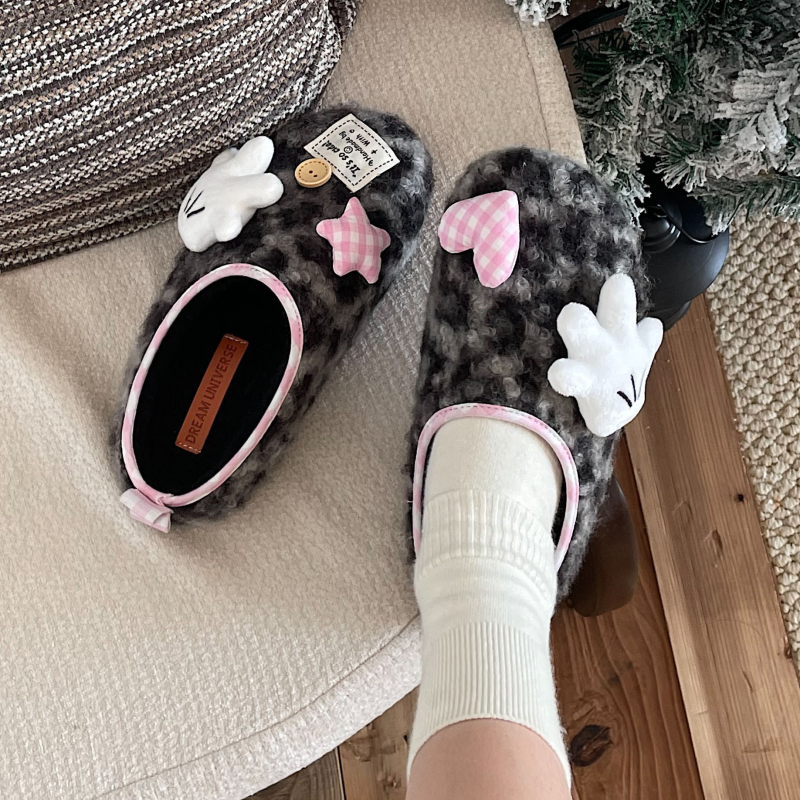 Ženske papuče s slatkim dizajnom, debela potplat, protuklizna, gornji dio od suede materijala, unutarnja postava od umjetnog krzna, pogodne za dom i van