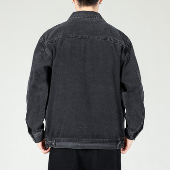 Дънено яке за пролет-есен, японски ретро стил, свободна oversized кройка, мъжко casual облекло, патч джобове, еднобортно закопчаване