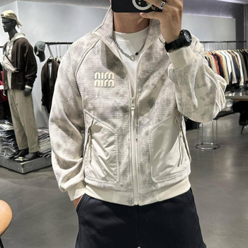 Мъжко яке със стояща яка и контрастен надпис, дишащо, ежедневен стил, с цип и джобове, за есенно-зимния сезон