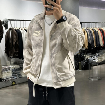 Мъжко яке със стояща яка и контрастен надпис, дишащо, ежедневен стил, с цип и джобове, за есенно-зимния сезон