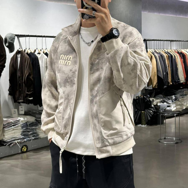 Мъжко яке със стояща яка и контрастен надпис, дишащо, ежедневен стил, с цип и джобове, за есенно-зимния сезон