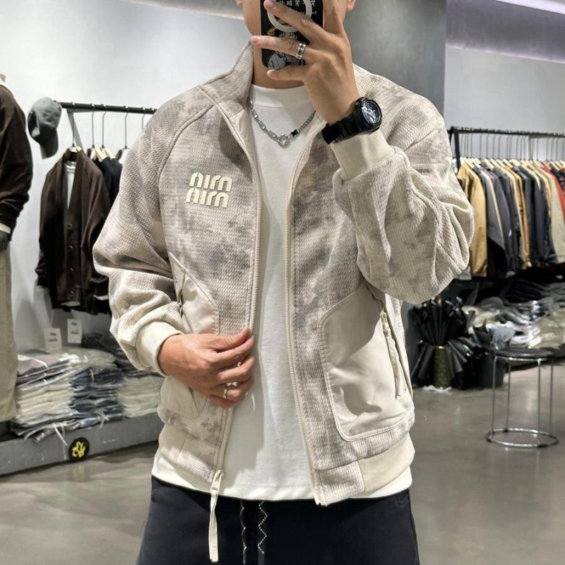 Мъжко яке със стояща яка и контрастен надпис, дишащо, ежедневен стил, с цип и джобове, за есенно-зимния сезон