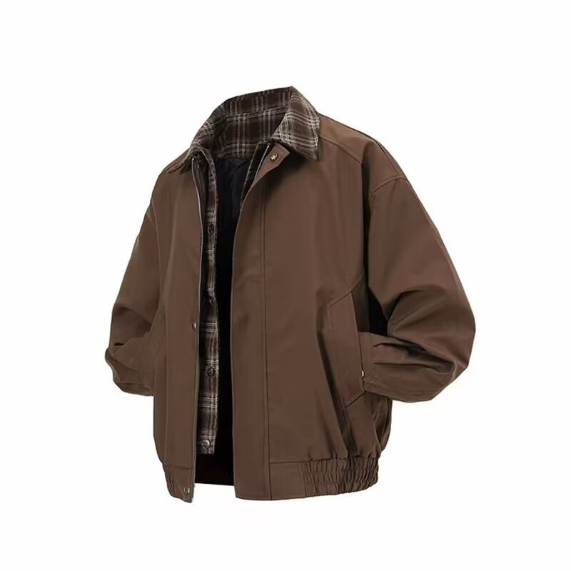 Американски стил кафяв Harrington яке за мъже, пролет, тънък силует, без качулка, ревер notch