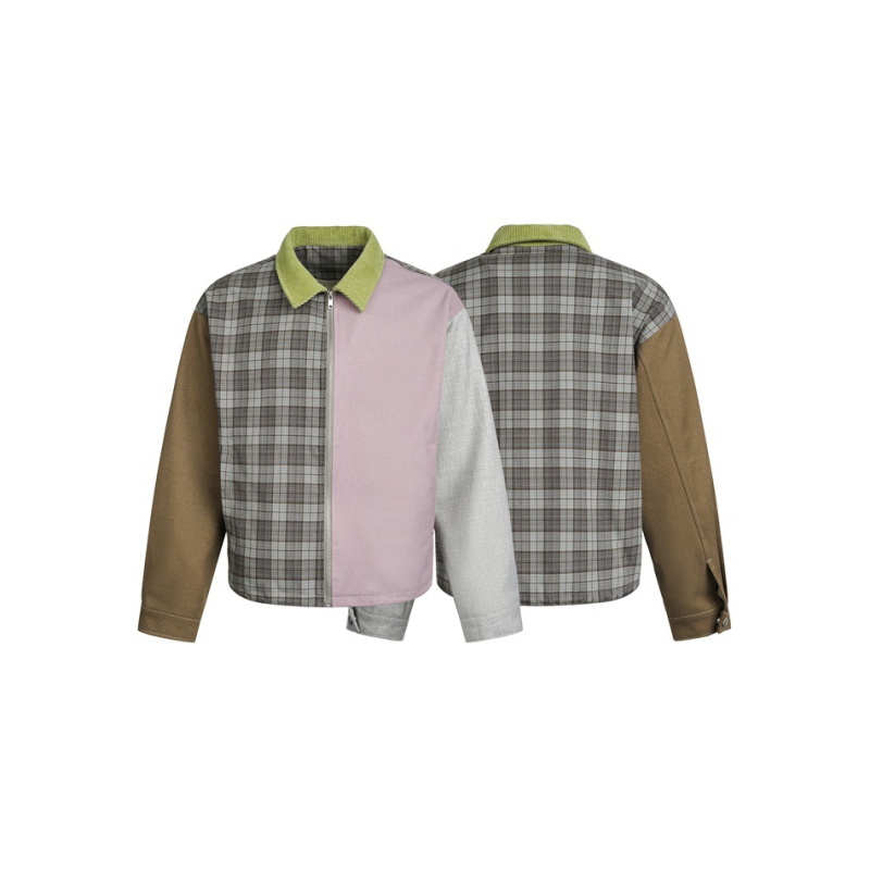 Пролетно американско ретро Harrington яке с patchwork и цветни блокове, унисекс каре работно яке
