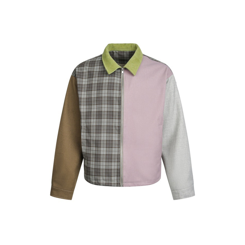 Пролетно американско ретро Harrington яке с patchwork и цветни блокове, унисекс каре работно яке