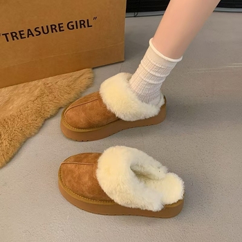 Ženske zimske čizme s krznom, slip-on, okrugli vrh, debeli potplat