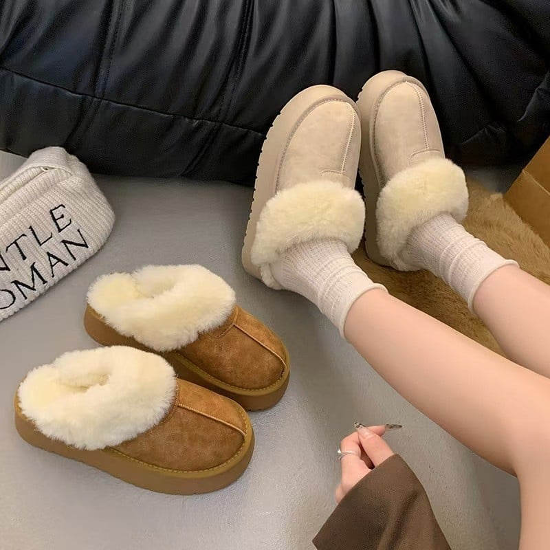 Ženske zimske čizme s krznom, slip-on, okrugli vrh, debeli potplat