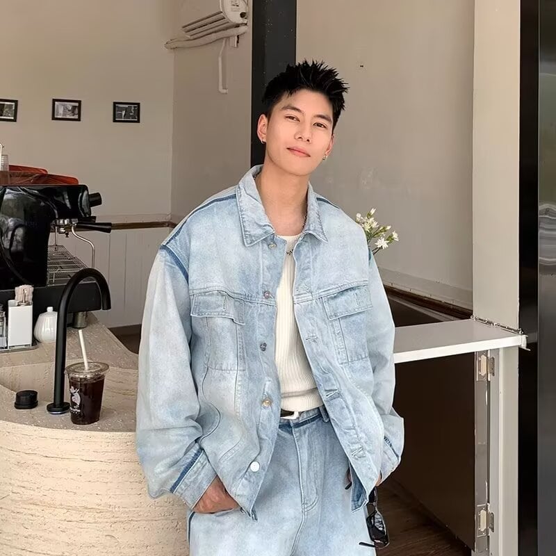Мъжко деним яке, 2025 есен, casual работно облекло, свободна кройка, множество джобове