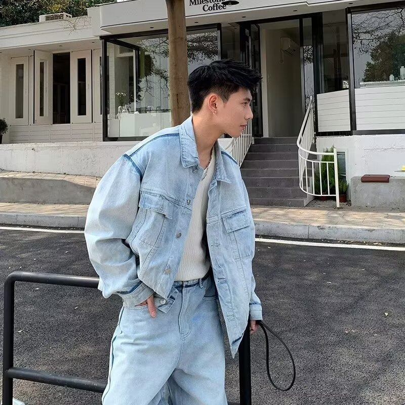 Мъжко деним яке, 2025 есен, casual работно облекло, свободна кройка, множество джобове