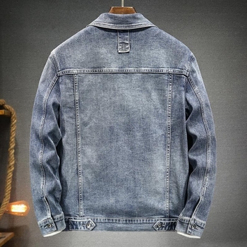 Мъжко дънково яке с еластична Slim Fit кройка, винтидж измиване, едноцветно, ежедневен стил, кежуъл работно облекло