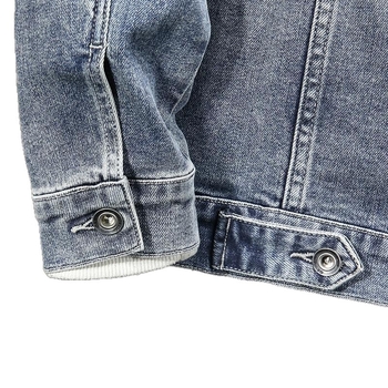 Мъжко дънково яке с еластична Slim Fit кройка, винтидж измиване, едноцветно, ежедневен стил, кежуъл работно облекло