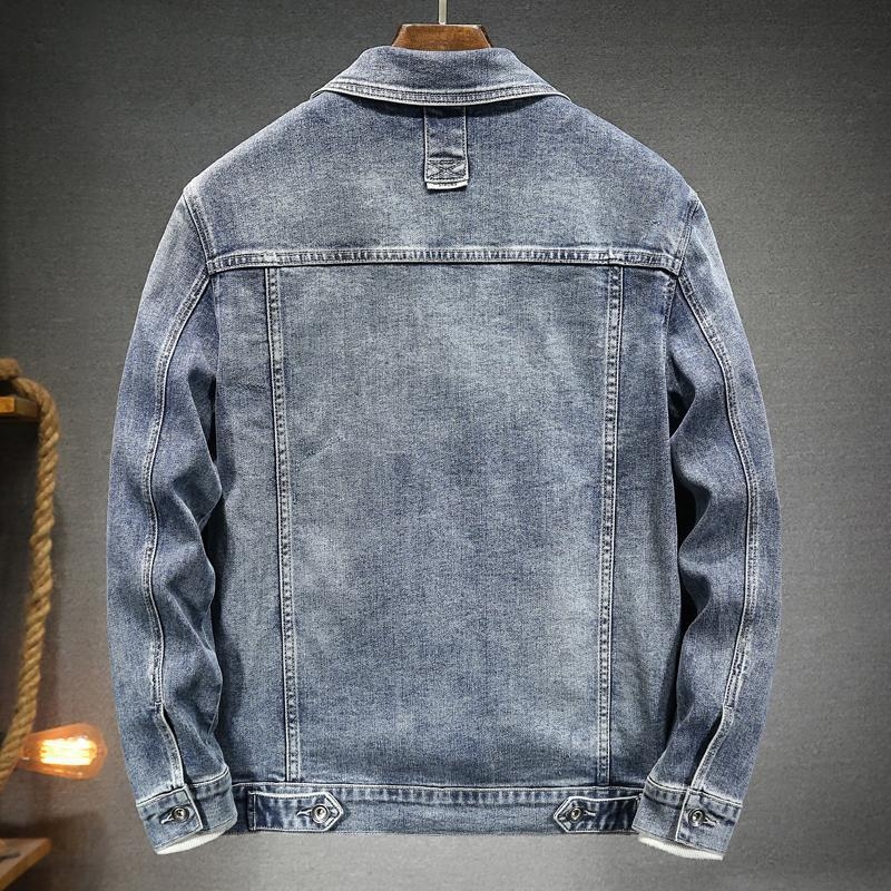 Мъжко дънково яке с еластична Slim Fit кройка, винтидж измиване, едноцветно, ежедневен стил, кежуъл работно облекло