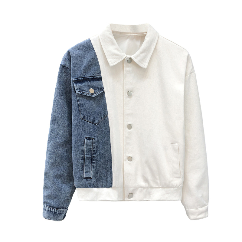 Мъжко есенно дънково яке с патчворк дизайн, стилно ежедневно облекло