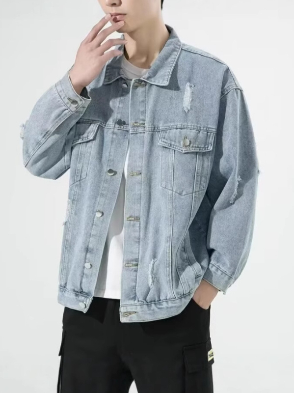 Мъжко дънково яке за пролет и есен - ежедневен стил, свободна кройка, странични джобове.