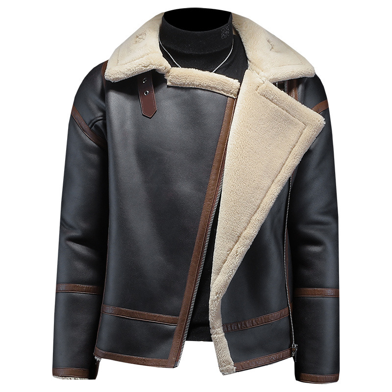 Мъжко палто от агнешка козина с подплата от флийс, качулка, дебело, ежедневен стил