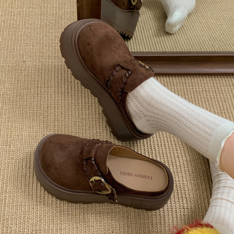 Ženske smeđe cipele u stilu Birkenstock s debelim potplatom, s flis podstavom, zatvorenim prstom, protuklizne, povećavaju visinu