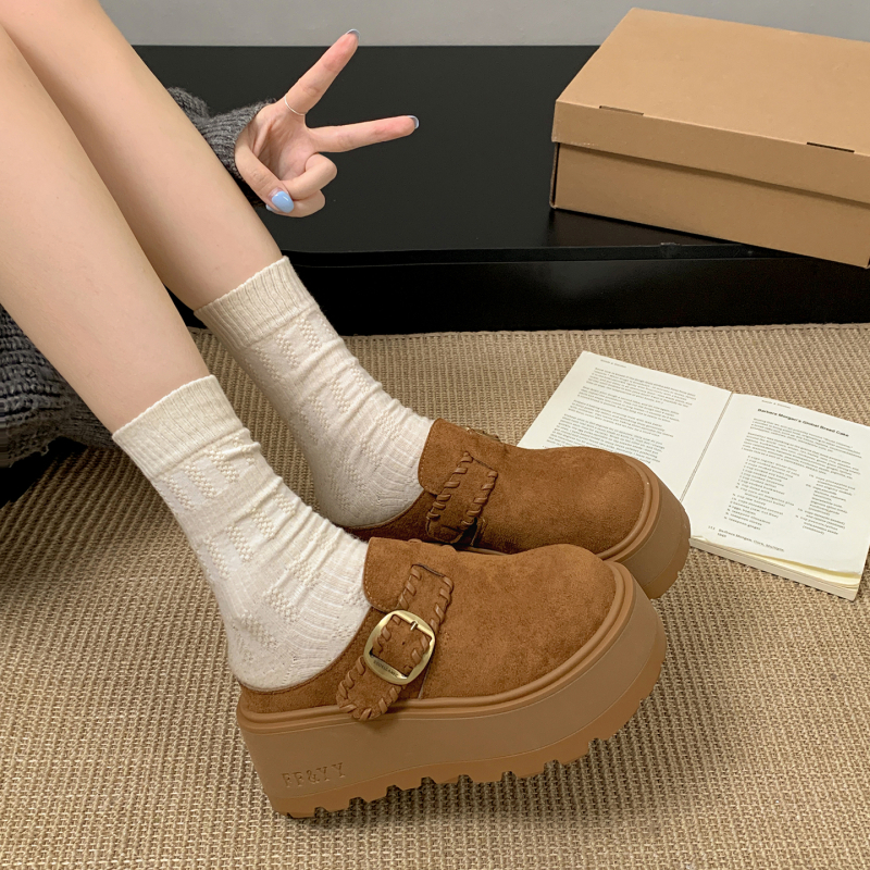 Ženske smeđe cipele u stilu Birkenstock s debelim potplatom, s flis podstavom, zatvorenim prstom, protuklizne, povećavaju visinu