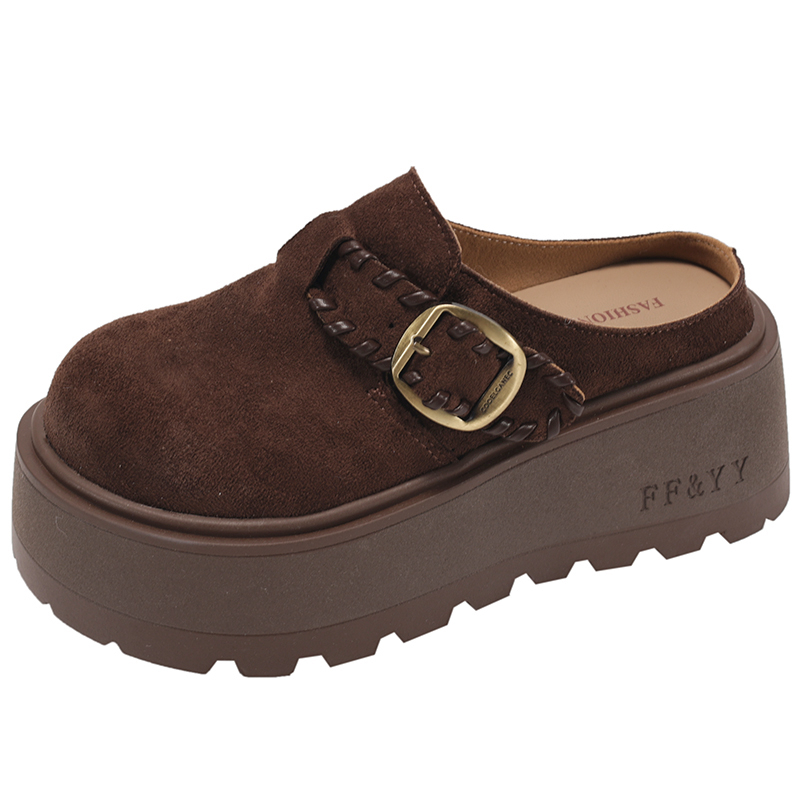 Ženske smeđe cipele u stilu Birkenstock s debelim potplatom, s flis podstavom, zatvorenim prstom, protuklizne, povećavaju visinu