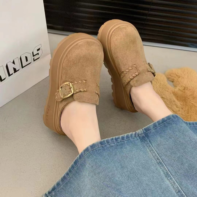 Ženske smeđe cipele u stilu Birkenstock s debelim potplatom, s flis podstavom, zatvorenim prstom, protuklizne, povećavaju visinu