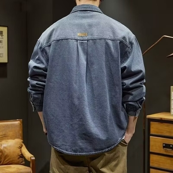Мъжко дънено яке-риза, свободна кройка, oversize, пролетно-есенно, японски стил улична мода