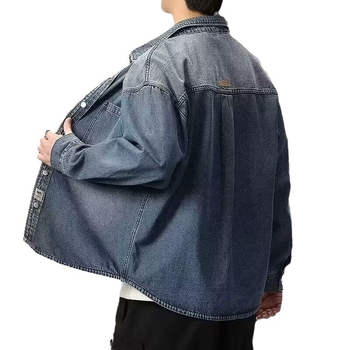 Мъжко дънено яке-риза, свободна кройка, oversize, пролетно-есенно, японски стил улична мода