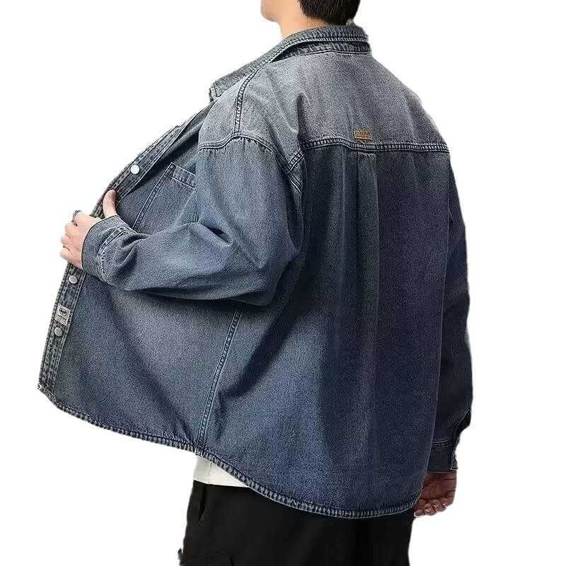 Мъжко дънено яке-риза, свободна кройка, oversize, пролетно-есенно, японски стил улична мода